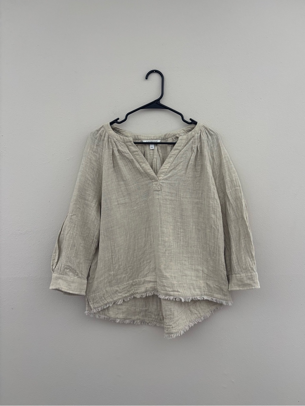 Liverpool Light Beige Linen-Blend Peasant Tunic